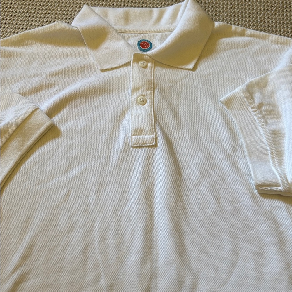 Shirt polo boys new size L (14/16) TKS white 60% cotton polyester short sleeve